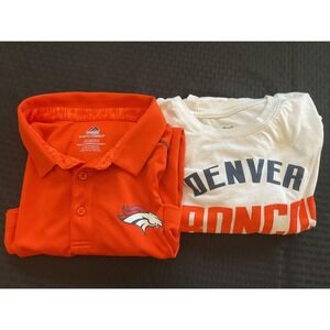 2 Denver Broncos Shirts Mens 2XL Orange White NFL Football Long Sleeve &Polo Tee